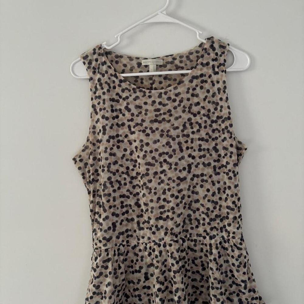 New York & Company Women’s Sheer Leopard Print Babydoll Ruffle Top Size L